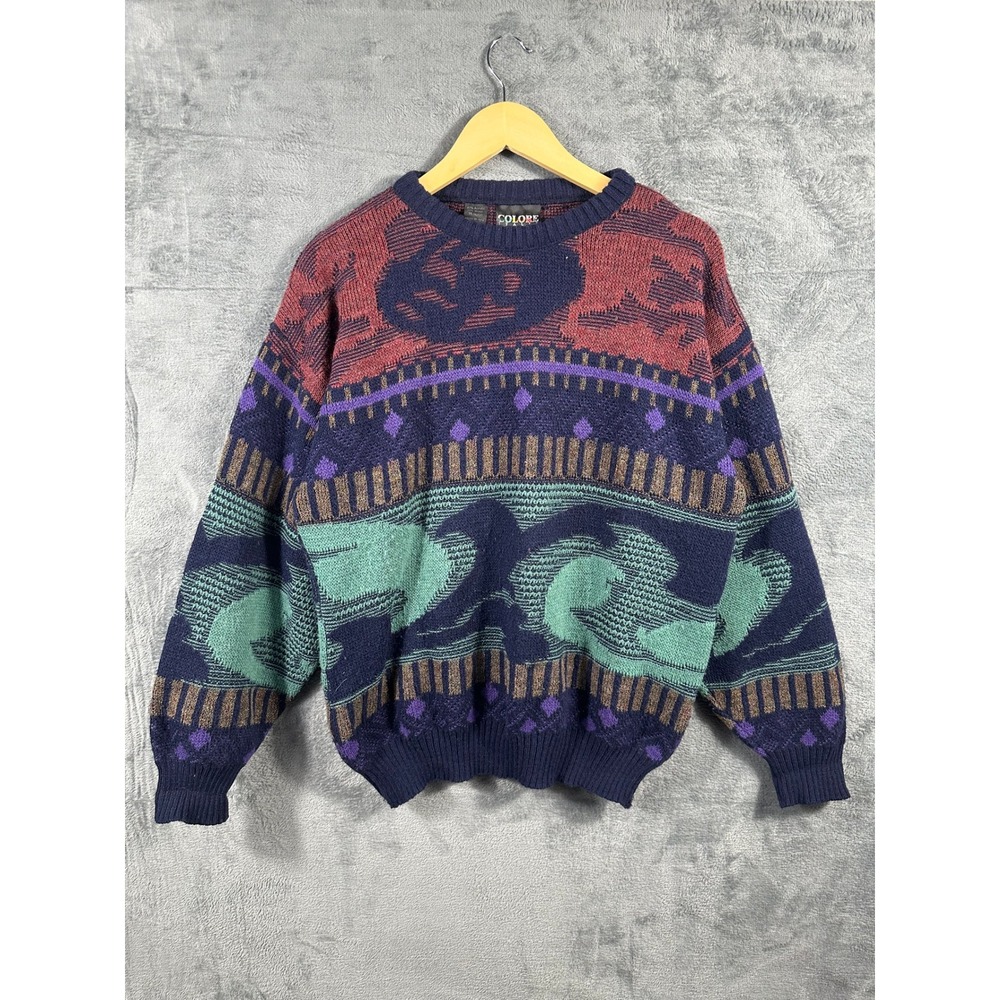 Vintage Colore Italia Abstract Geometric Knit Sweater Mens Medium Made in Italy